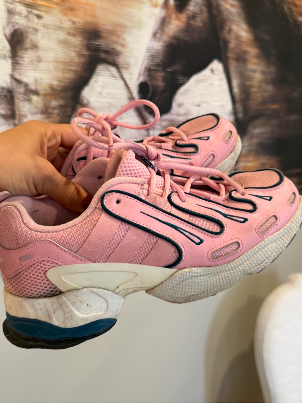 adidas Women's Pink Athletic Sneakers with Navy Trim